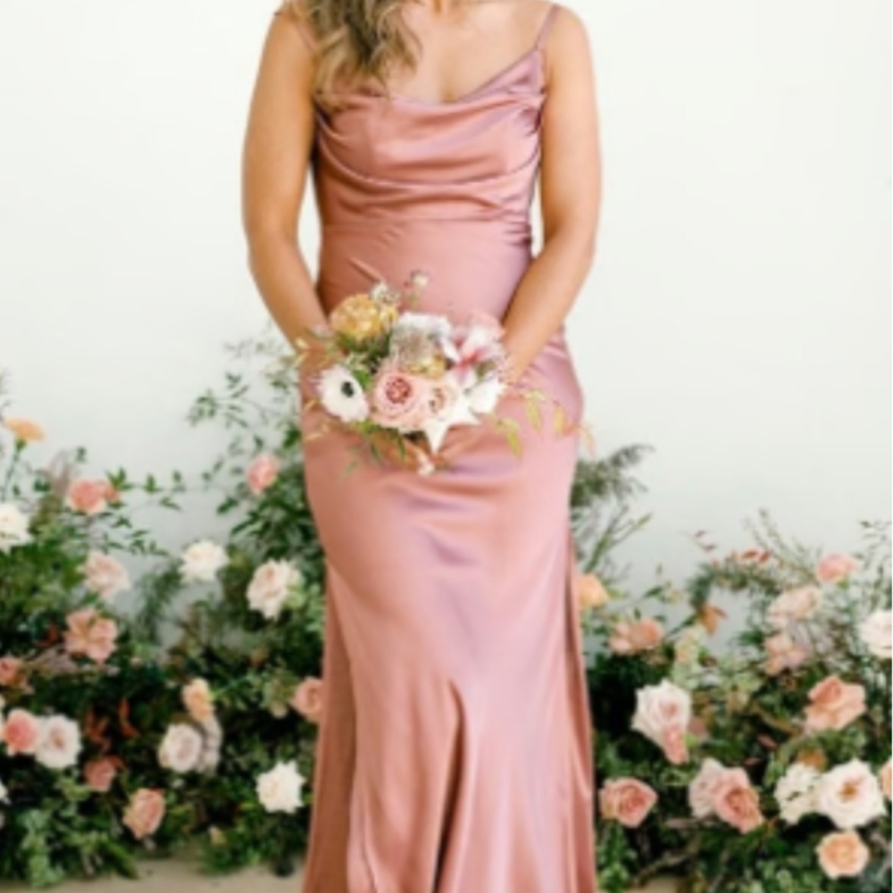 Revelry Skye Satin Bridesmaid Dress in Desert Rose